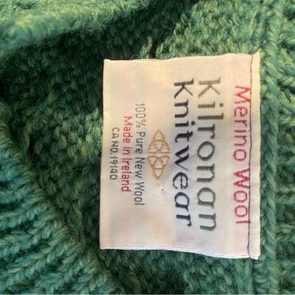 Kilronan Knitwear 100% Pure New Wool Cable Knit Cardigan Green Size XS - Picture 3 of 4